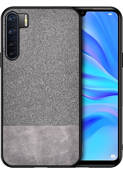 Oppo A91 Fabrik Serisi Kumaş ve Deri Desen Kılıf - Gri