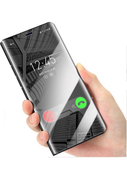 Oneplus Nord Aynalı Kapak Clear View Flip Cover Mirror Kılıf - Siyah