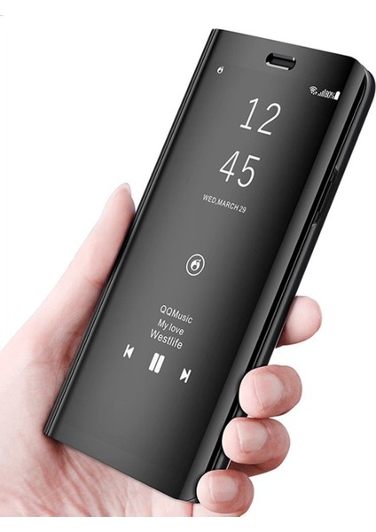 Oneplus Nord Aynalı Kapak Clear View Flip Cover Mirror Kılıf - Siyah
