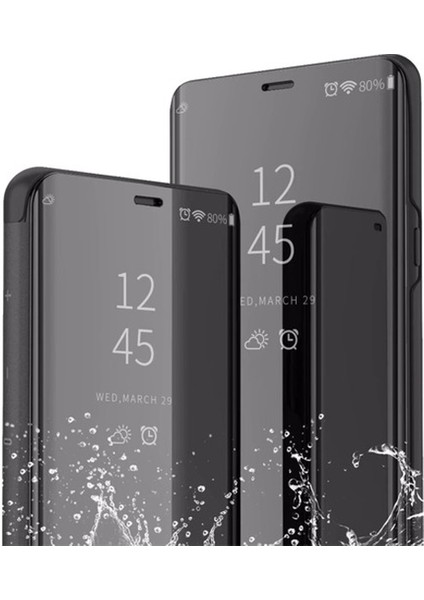 Oneplus Nord Aynalı Kapak Clear View Flip Cover Mirror Kılıf - Siyah