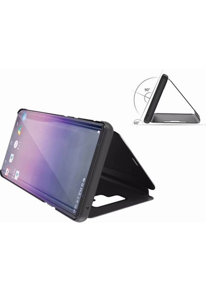 Oneplus Nord Aynalı Kapak Clear View Flip Cover Mirror Kılıf - Siyah