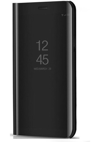 Realme 6 Aynalı Kapak Clear View Flip Cover Mirror Kılıf - Siyah