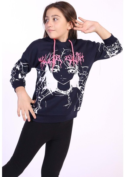Toontoy Kız Çocuk Kapüşonlu Baskılı Sweatshirt