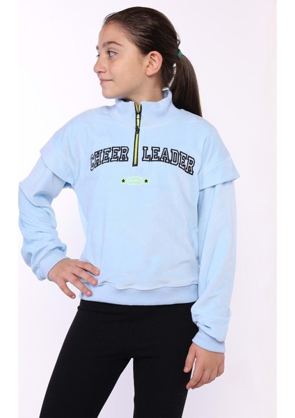 Toontoy Kız Çocuk Fermuar Detaylı Nakışlı Kadife Sweatshirt