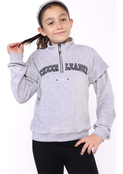 Toontoy Kız Çocuk Fermuar Detaylı Nakışlı Kadife Sweatshirt