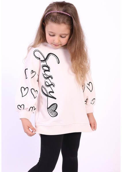 Toontoy Kız Çocuk Baskılı Balon Kol Sweatshirt