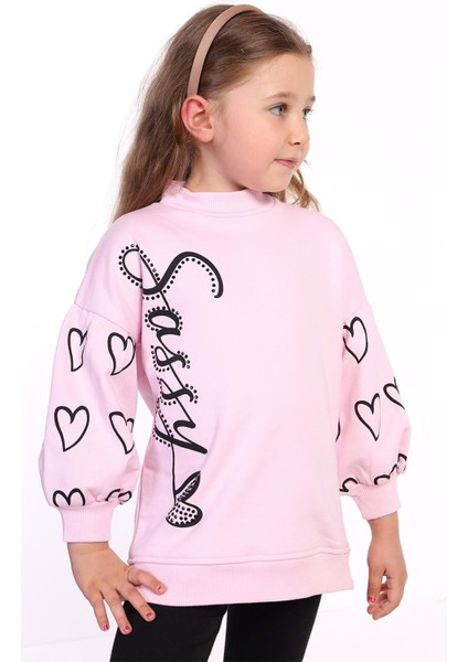 Toontoy Kız Çocuk Baskılı Balon Kol Sweatshirt