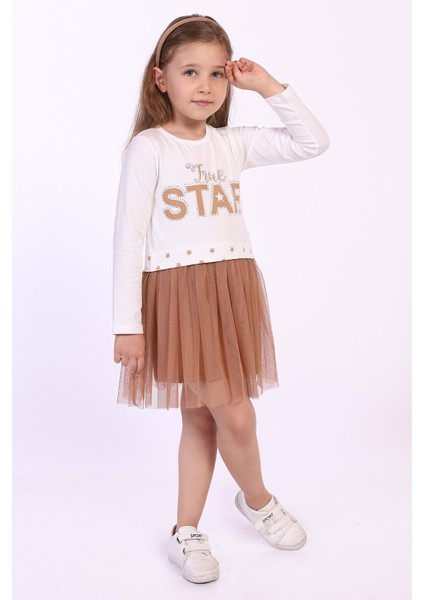 Toontoy Kız Çocuk Star Baskılı Tüllü Elbise