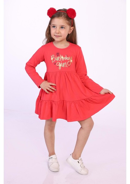 Toontoy Kız Çocuk Birthday Girl Baskılı Elbise
