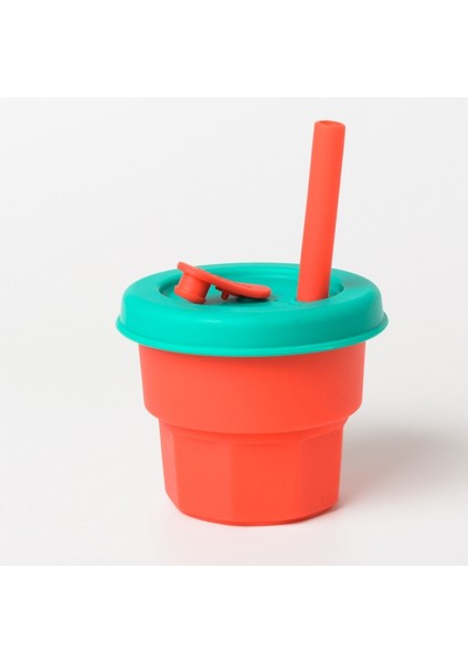 Çocuk Silikon Saman Bardaklar Damla ve Yüksek Sıcaklığa Dayanıklı Su Bardağı Kırmızı Fincan + Yeşil Kapak (300ML) (Yurt Dışından)