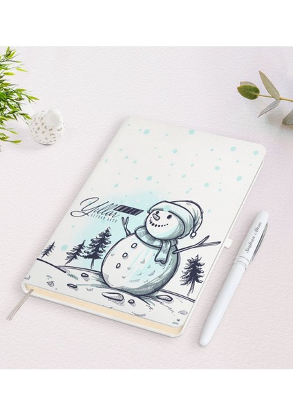 Kişiye Özel Yılbaşı Mutlu Yıllar Beyaz Defter + Kalem Seti-18
