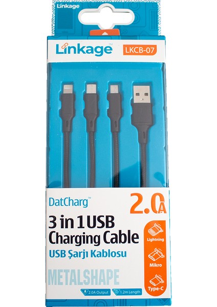 Lkcb-07 Datcharg 3'lü Şarj Kablosu - Siyah
