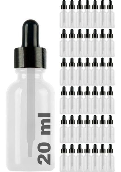 20 cc Şeffaf Damlalık Metal Siyah Sızdırmaz Kapaklı 20 ml Dropper Cam Serum Şişesi 42 Adet