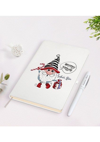 Kişiye Özel Mutlu Yıllar Tasarımlı Beyaz Defter ve Kalem Seti - 12