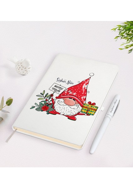Kişiye Özel Mutlu Yıllar Tasarımlı Beyaz Defter ve Kalem Seti - 8