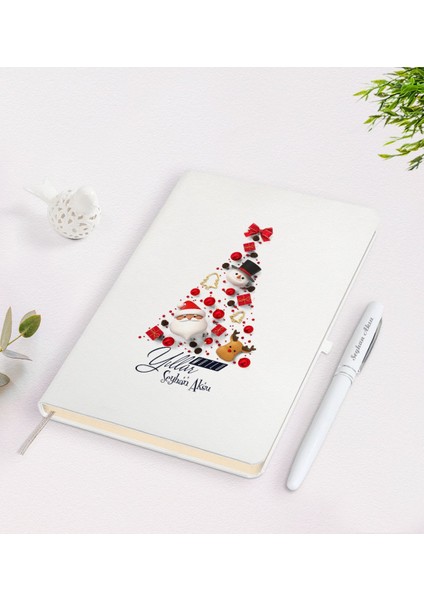 Kişiye Özel Mutlu Yıllar Tasarımlı Beyaz Defter ve Kalem Seti - 7