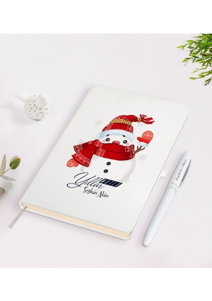 Kişiye Özel Mutlu Yıllar Tasarımlı Beyaz Defter ve Kalem Seti - 4