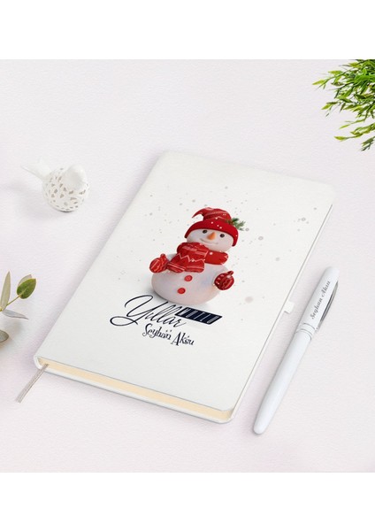 Kişiye Özel Mutlu Yıllar Tasarımlı Beyaz Defter ve Kalem Seti - 2
