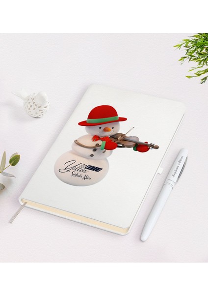 Kişiye Özel Mutlu Yıllar Tasarımlı Beyaz Defter ve Kalem Seti - 3