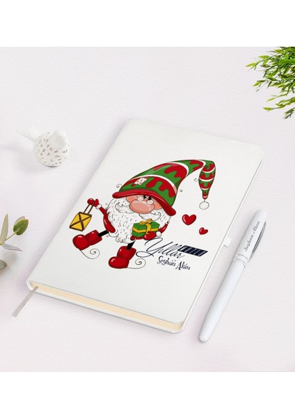 Kişiye Özel Mutlu Yıllar Tasarımlı Beyaz Defter ve Kalem Seti - 14