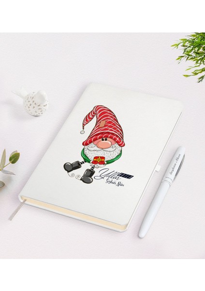 Kişiye Özel Mutlu Yıllar Tasarımlı Beyaz Defter ve Kalem Seti - 11