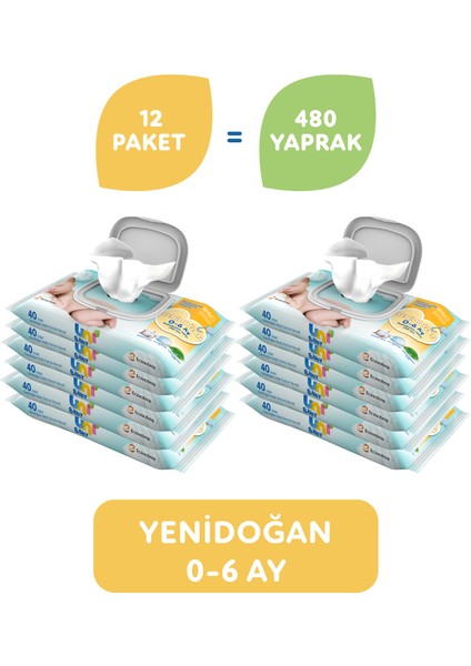 Uni Baby Yenidoğan Islak Pamuk Mendil 12x40 (480 Yaprak)