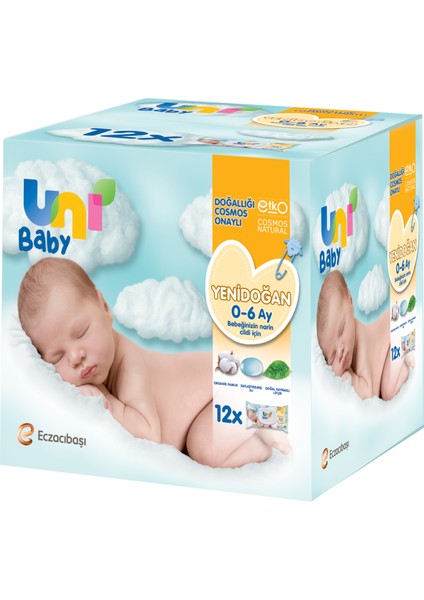 Uni Baby Yenidoğan Islak Pamuk Mendil 12x40 (480 Yaprak)