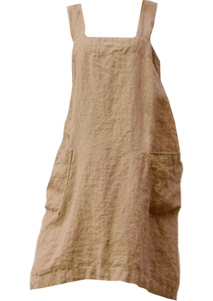 Pamuk Keten Önlük Cep Cross Back Chef Önlükleri Kadınlar Için M Haki (Yurt Dışından)