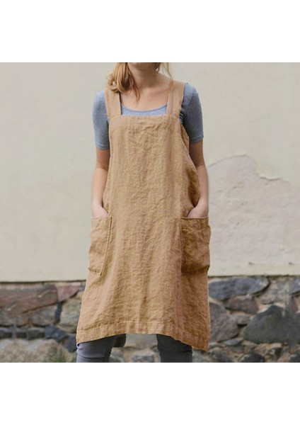 Pamuk Keten Önlük Cep Cross Back Chef Önlükleri Kadınlar Için M Haki (Yurt Dışından) modelleri