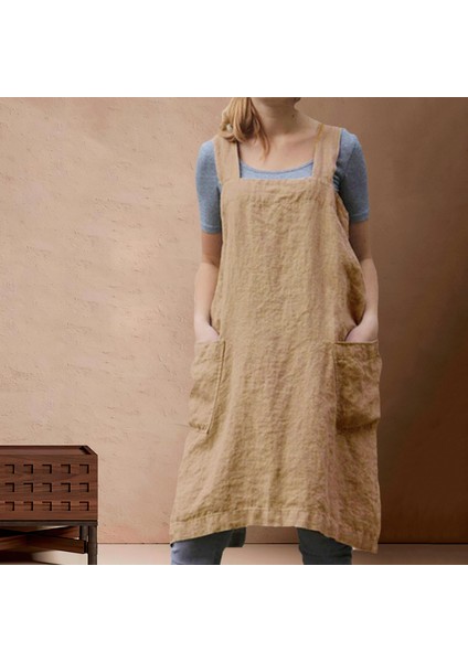 Pamuk Keten Önlük Cep Cross Back Chef Önlükleri Kadınlar Için M Haki (Yurt Dışından) indirimleri