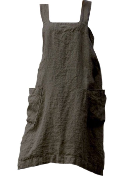 Pamuk Keten Önlük Cep Cross Back Chef Önlükleri Kadınlar Için M Haki (Yurt Dışından)