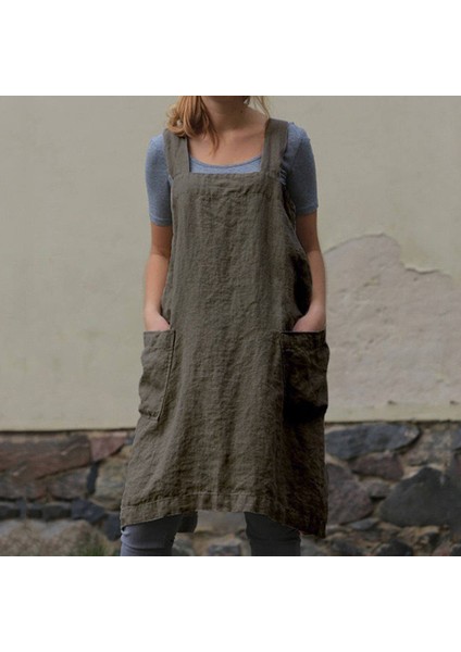 Pamuk Keten Önlük Cep Cross Back Chef Önlükleri Kadınlar Için M Haki (Yurt Dışından) modelleri