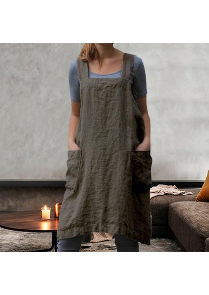 Pamuk Keten Önlük Cep Cross Back Chef Önlükleri Kadınlar Için M Haki (Yurt Dışından) fırsatları
