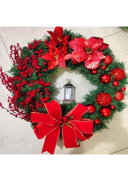 Noel Garland, Boyutu: 38CM Kırmızı Çiçek