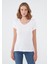 Mavi Kadın Lux Touch V Yaka Beyaz Modal Tişört 166446-620