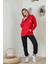 Kırmızı Baskılı Kapüşonlu Sweatshirt 2