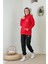 Kırmızı Baskılı Kapüşonlu Sweatshirt 3