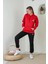 Kırmızı Baskılı Kapüşonlu Sweatshirt 5