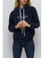 Kapüşonlu Baskılı Sweatshirt Lacivert 2