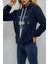 Kapüşonlu Baskılı Sweatshirt Lacivert 3