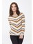Kadın Çizgili Sıfır Yaka Kazak V.bej 2