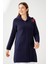 Kadın Reglan Kol Nakış Işlemeli Kapşonlu Uzun Kaban Açık Lacivert 2