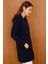 Kadın Reglan Kol Nakış Işlemeli Kapşonlu Uzun Kaban Açık Lacivert 5