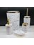 Akrilik Yapım Gold Çizgi Siyah Mermer Desen Soft Banyo Takımı 5'li Yuvarlak Banyo Seti Beyaz 1