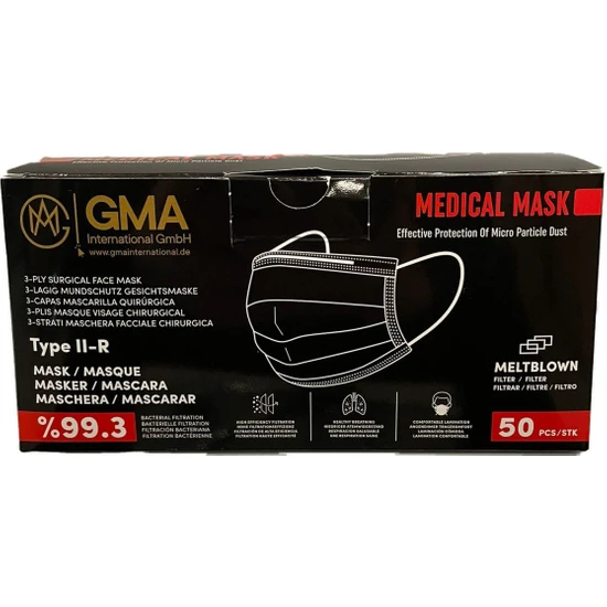 Gma 3 Katlı Melt-Blown Maske Yetişkin 50'li SİYAH
