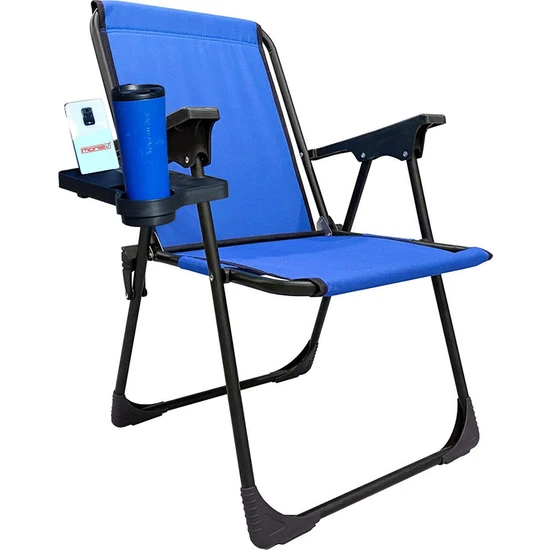 Moniev Kamp Sandalyesi Katlanır Piknik Sandalye Dikdörtgen Bardaklıklı Mavi