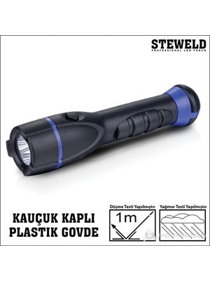 Steweld 961B Kauçuk Kaplı Plastik Gövde Led El Feneri 170X36mm