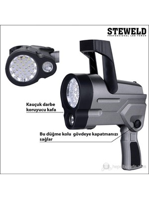 Steweld 994G Çift Işık Kaynaklı Led Projektör Ve El Feneri