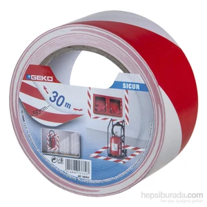 Geko  Yer İşaretleme Ve İkaz Bantı Pvc Beyaz/Kırmızı 50Mmx30m Sıcur