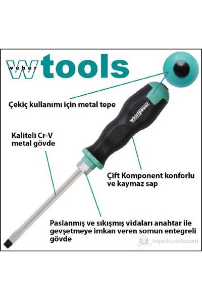 Weber Tools Düz Uçlu Tornavida 5.5 X 100 Mm Somunlu Gövde Ve Metal Tepeli